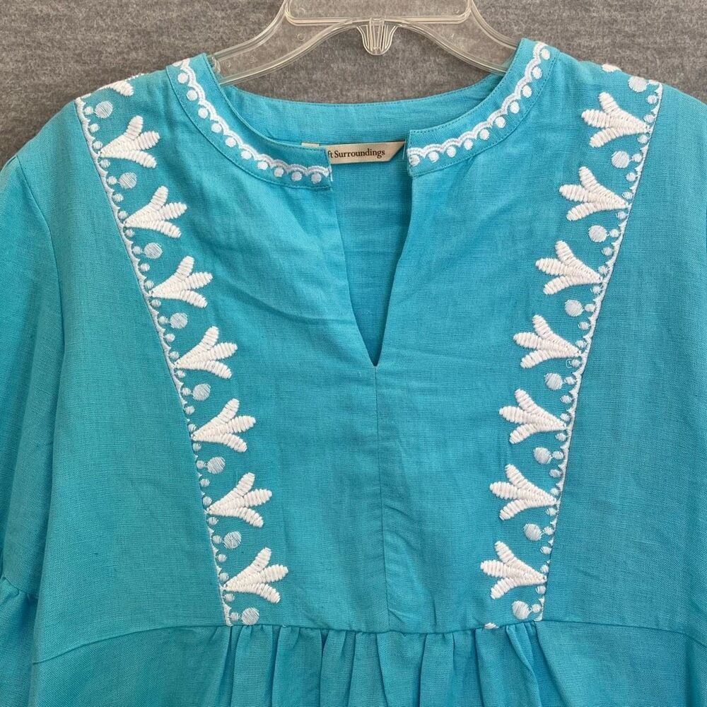 Soft Surroundings Boho Peasant Tunic Top Womens Medium Embroidered Beaded Blue - Picture 3 of 11